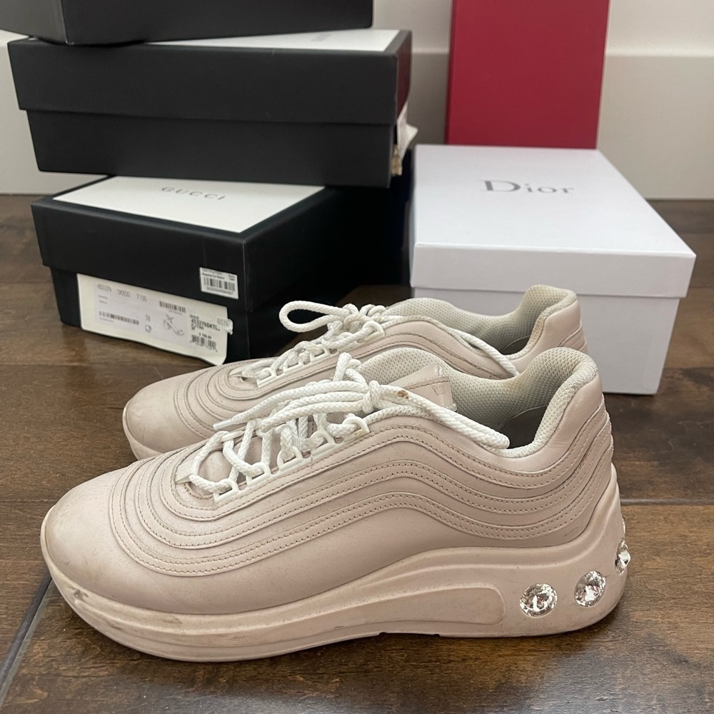 Miu Miu pink leather crystal sneakers